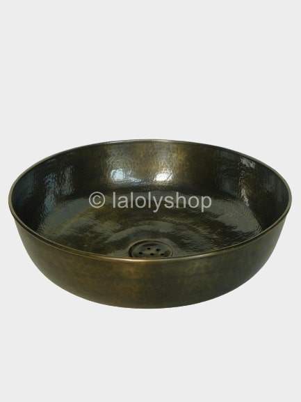 Vasque marocaine en cuivre patiné bronze ronde, modèle kasbah 37 cm - à poser